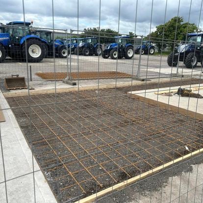 Reinforcement mesh laid ready for a concrete foundation pour